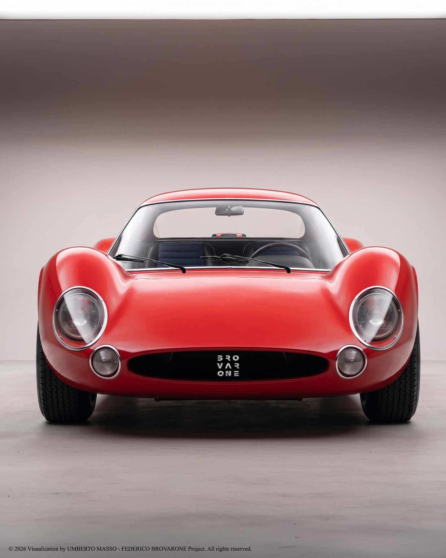 Front view of the red BROVARONE car design development